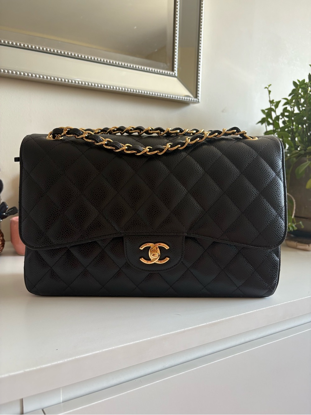 Chanel Maxi Classic Quilted Double Flap Bag in Black with Gold Hardware